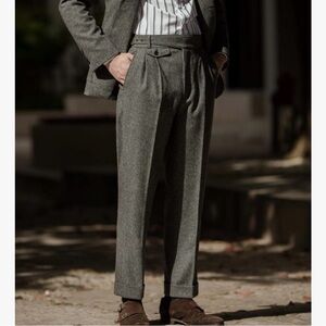 Men's Winter Retro Gray Dress Pants